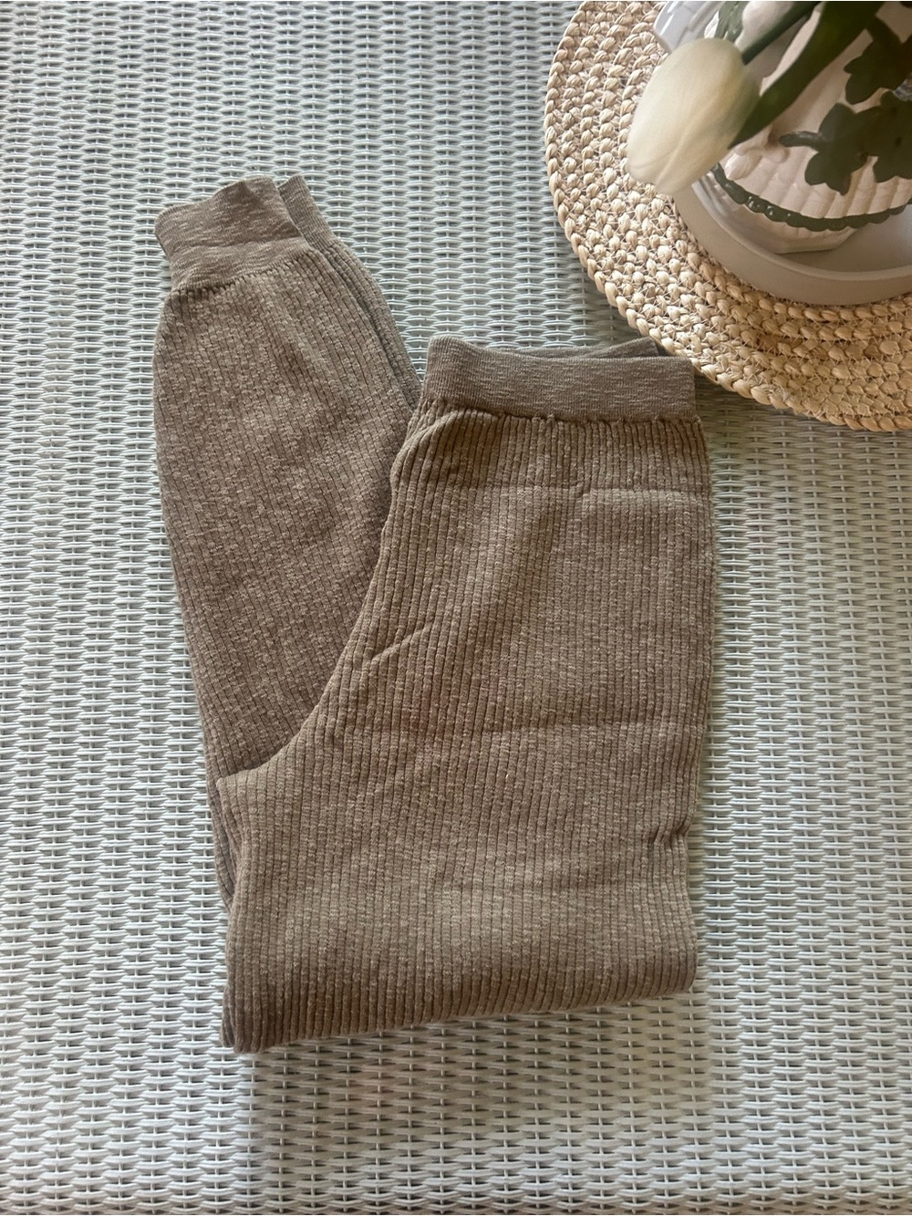 Ribbed Knit Pants in Khaki